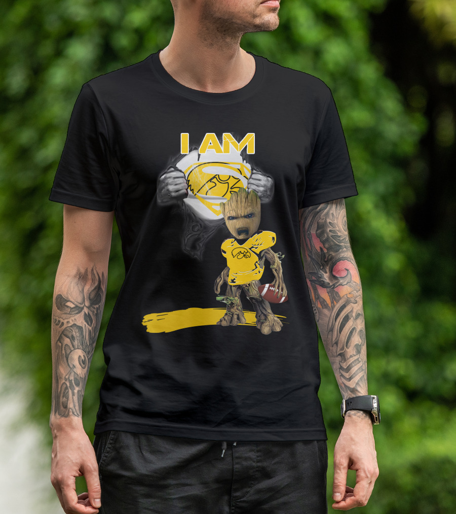 Iowa Hawkeyes Baby Groot Superman Football T-Shirt