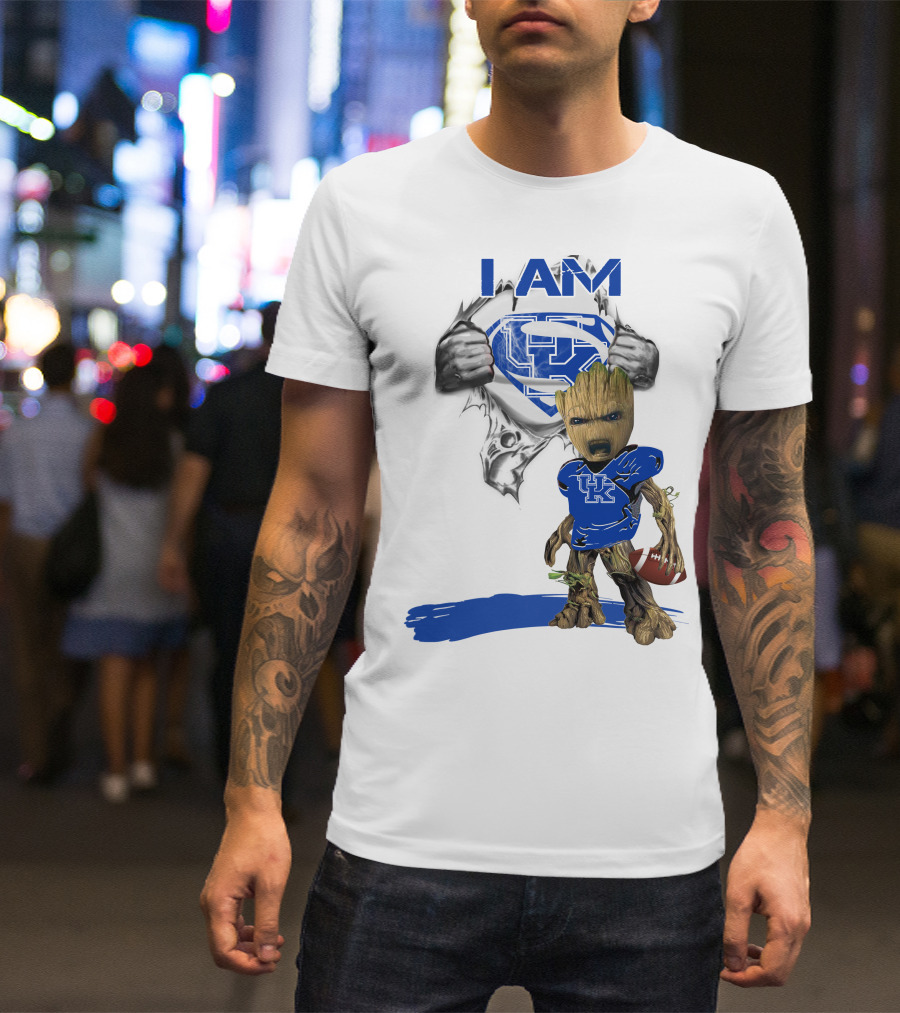I Am Kentucky Baby Groot UK Superman Football T-Shirt