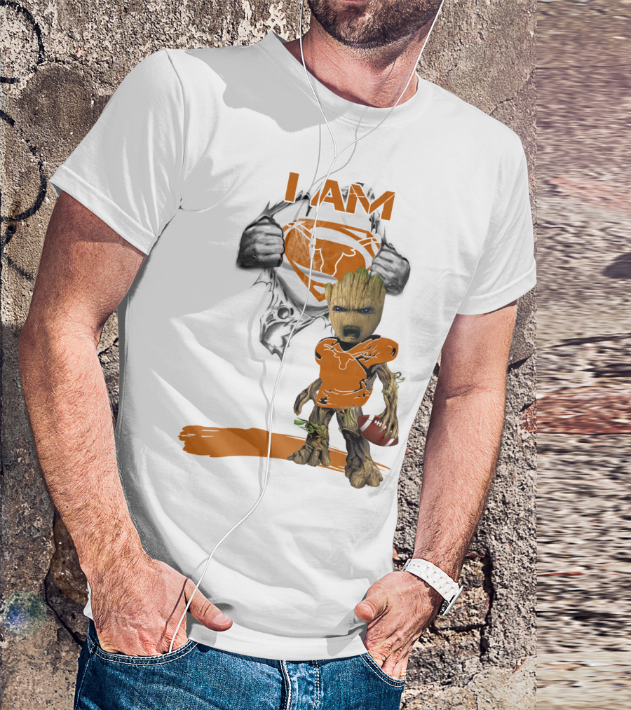 I Am Longhorn Baby Groot Superman Football T-Shirt