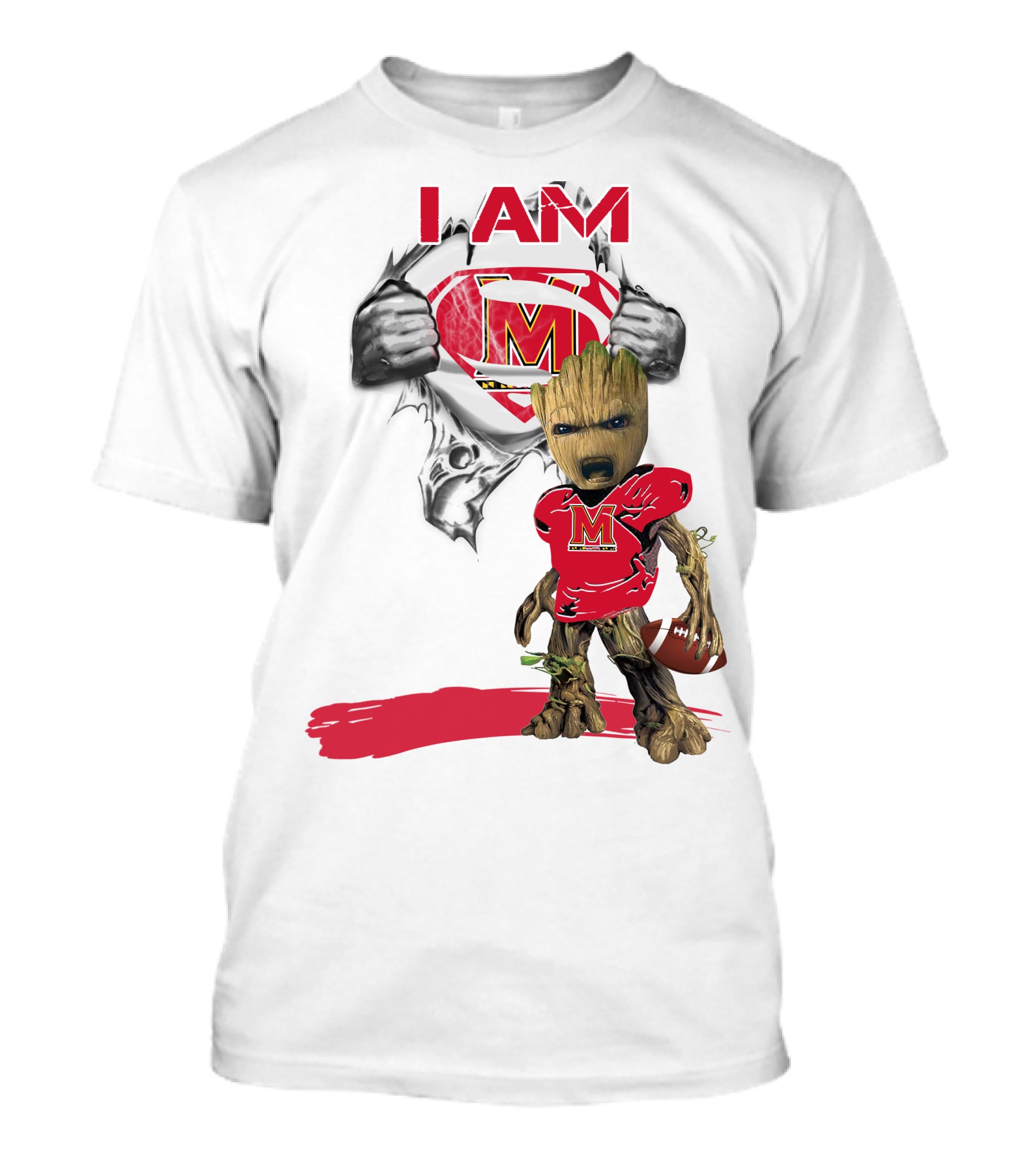 I Am Maryland Baby Groot Football Superman T-Shirt