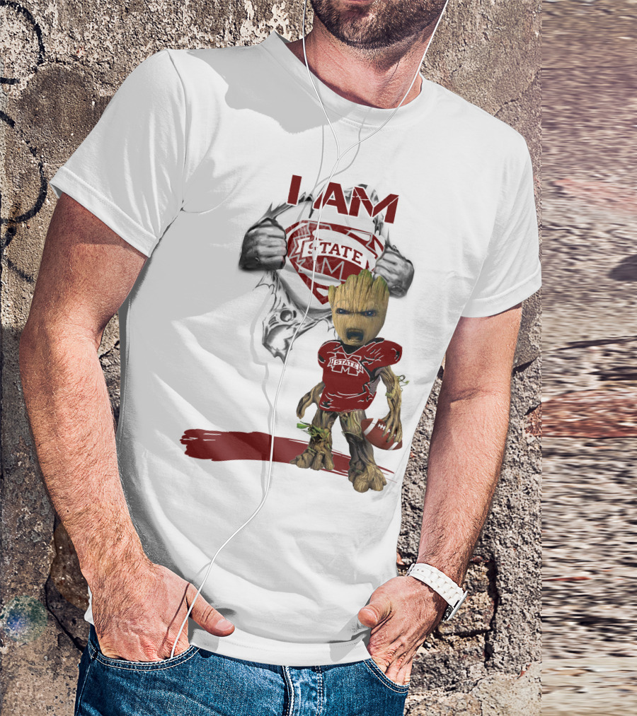 I Am Mississippi State Baby Groot Superman Football T-Shirt