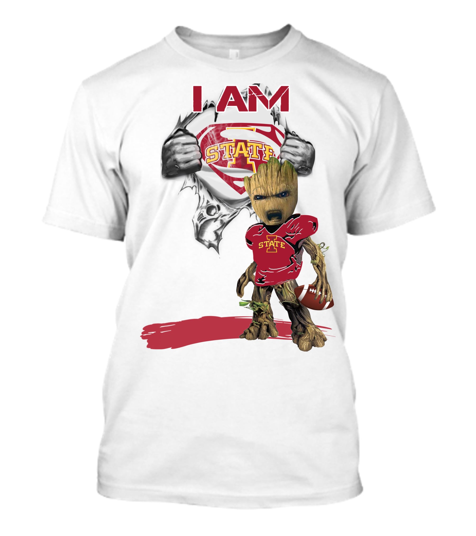 I Am Iowa State Baby Groot Superman Football Fan T-Shirt