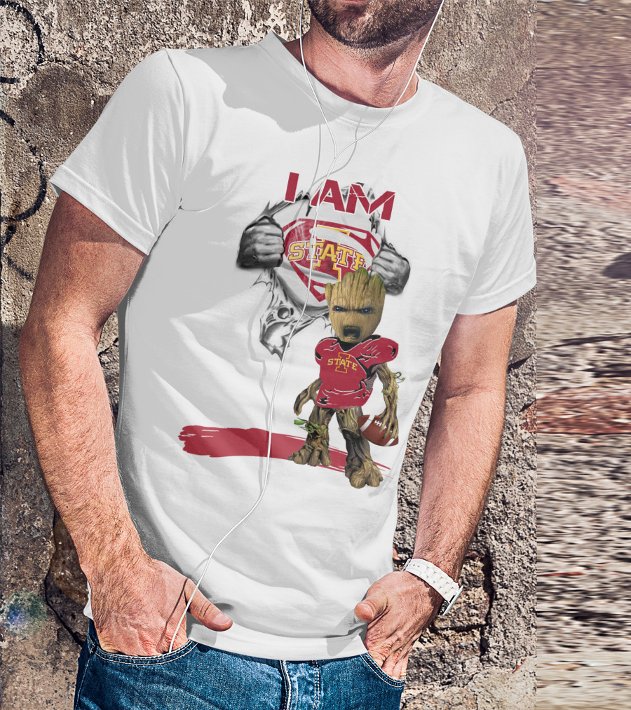 I Am Iowa State Baby Groot Superman Football Fan T-Shirt