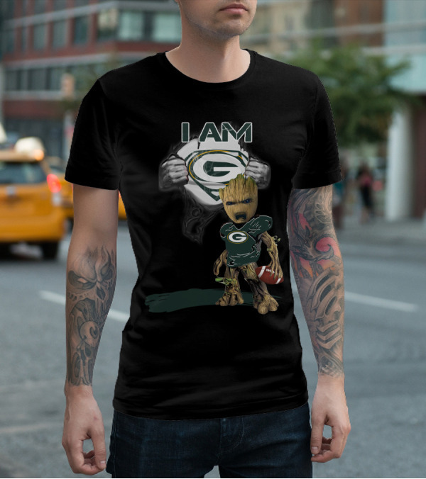 Packers Baby Groot I Am Green Bay Football Fan T-Shirt