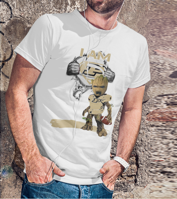 I AM Purdue Baby Groot With Football Superman T-Shirt