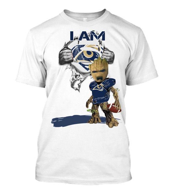 I AM Rams Baby Groot Superman Football Hero T-Shirt