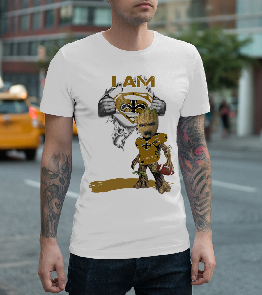I Am Baby Groot Saints Superman Football T-Shirt