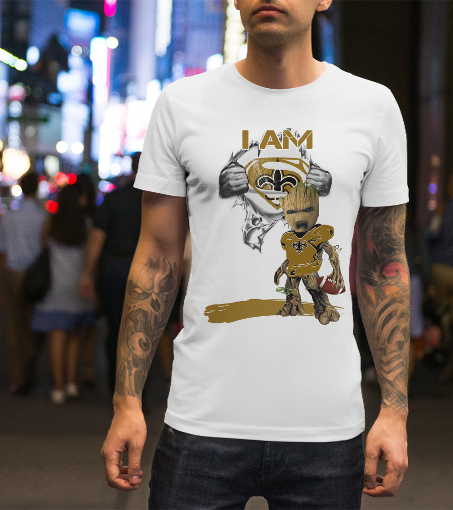 I Am Baby Groot Saints Superman Football T-Shirt