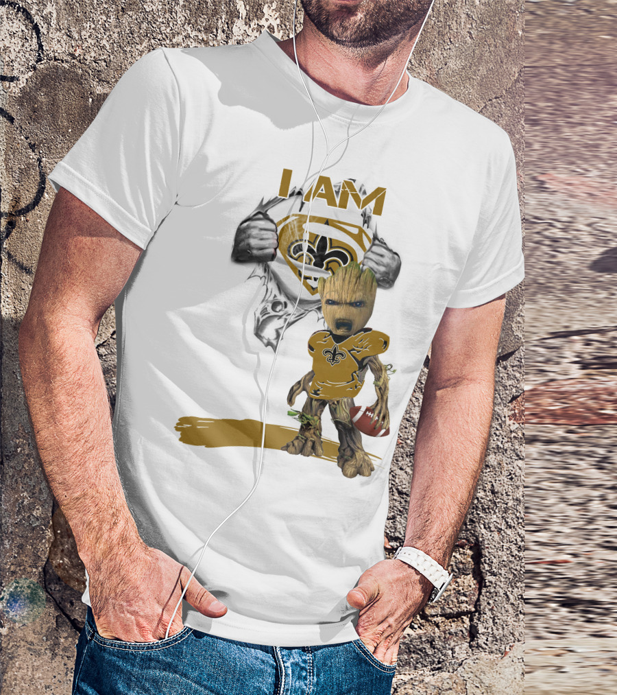 I Am Baby Groot Saints Superman Football T-Shirt
