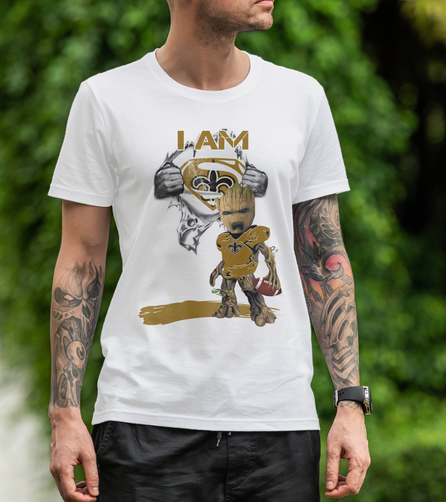 I Am Baby Groot Saints Superman Football T-Shirt
