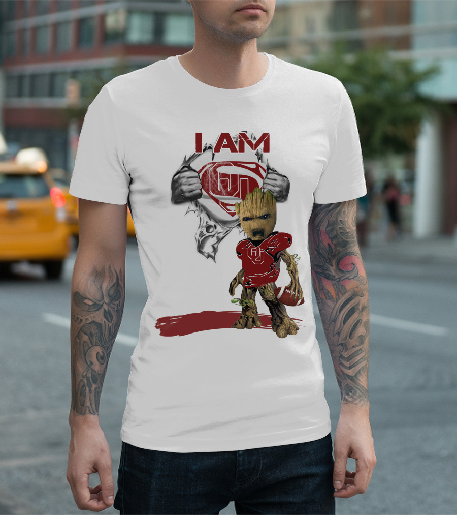 I AM Sooners Baby Groot Superman Football T-Shirt