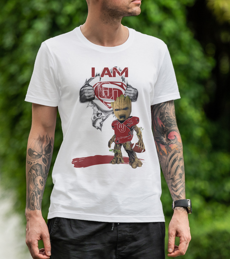 I AM Sooners Baby Groot Superman Football T-Shirt