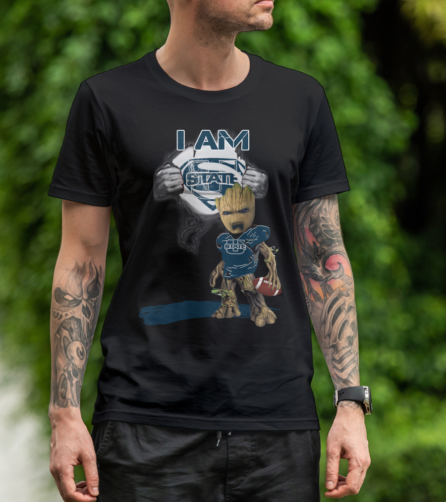 I AM Utah State Baby Groot Superman Football T-Shirt