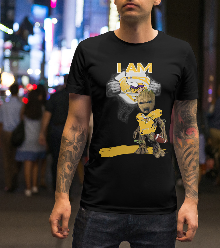 I AM Vikings Baby Groot Superman Football Fusion T-Shirt