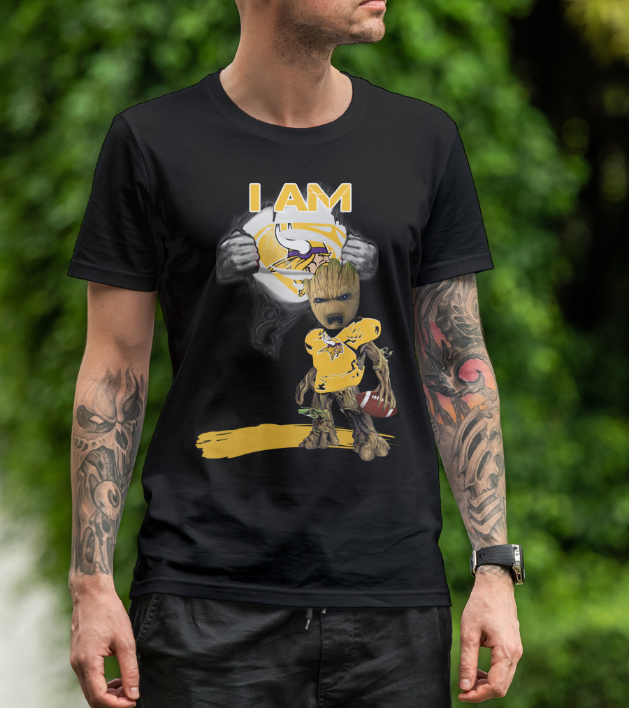 I AM Vikings Baby Groot Superman Football Fusion T-Shirt