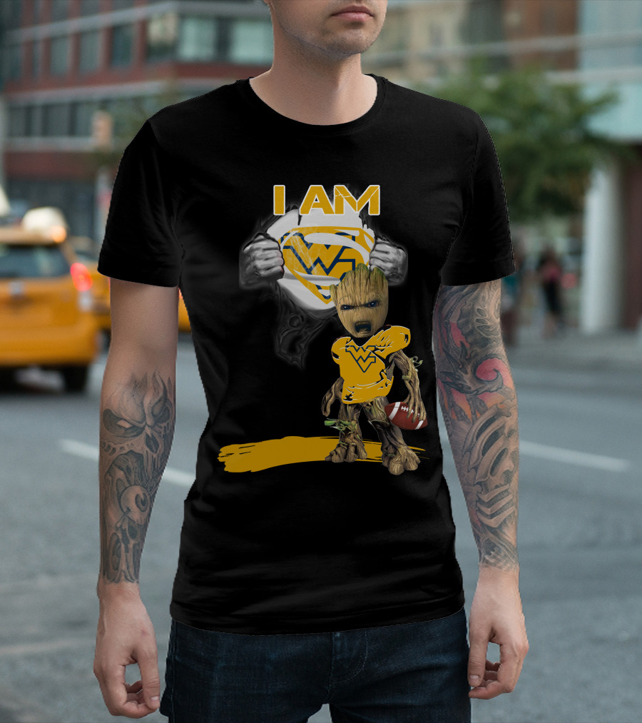 West Virginia Baby Groot Superman Football T-Shirt