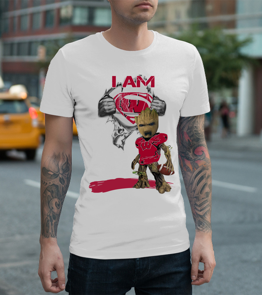 I Am Wisconsin Baby Groot Superman Football T-Shirt