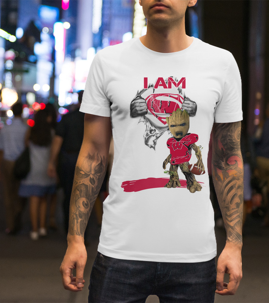 I Am Wisconsin Baby Groot Superman Football T-Shirt