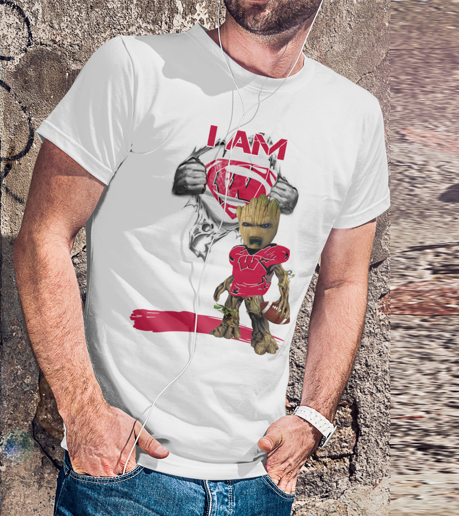 I Am Wisconsin Baby Groot Superman Football T-Shirt