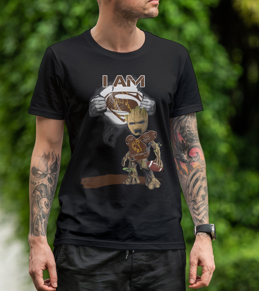 I AM Wyoming Baby Groot Superman Football T-Shirt
