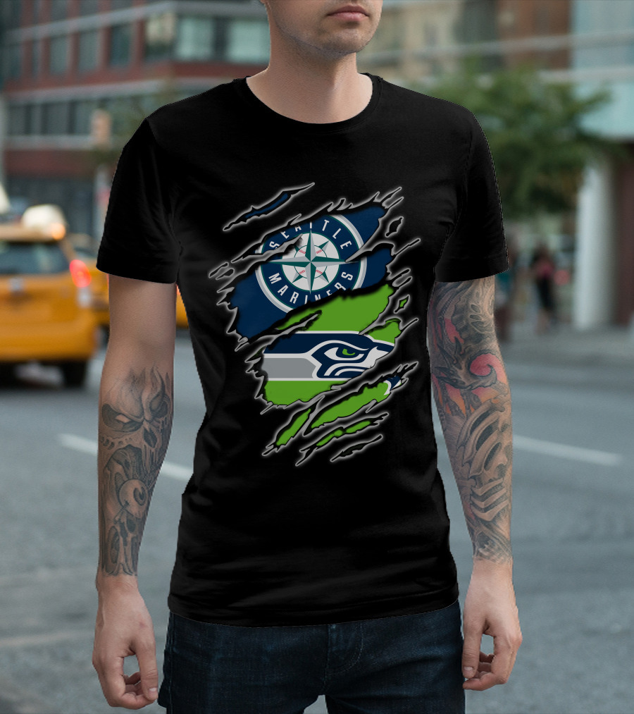Seattle Seahawks Mariners Logo Claw Rip T-Shirt
