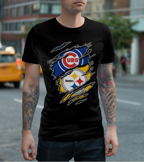 Cubs Steelers Logo Rip T-Shirt