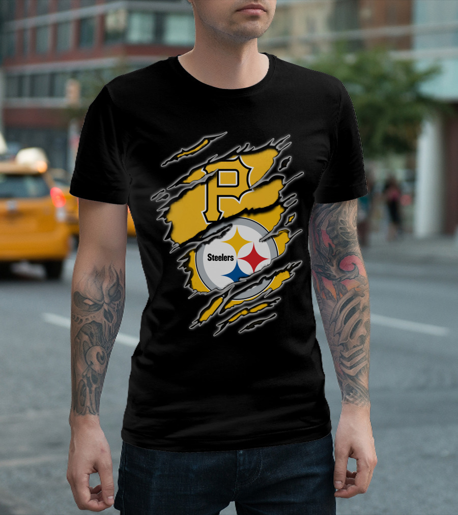 Steelers Pirates Torn Ripped Merge T-Shirt