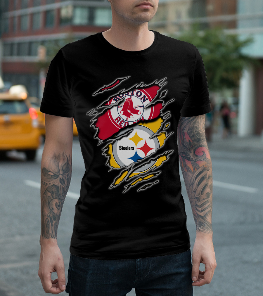 Steelers Red Sox Boston Cross-Team Logo Mashup T-Shirt