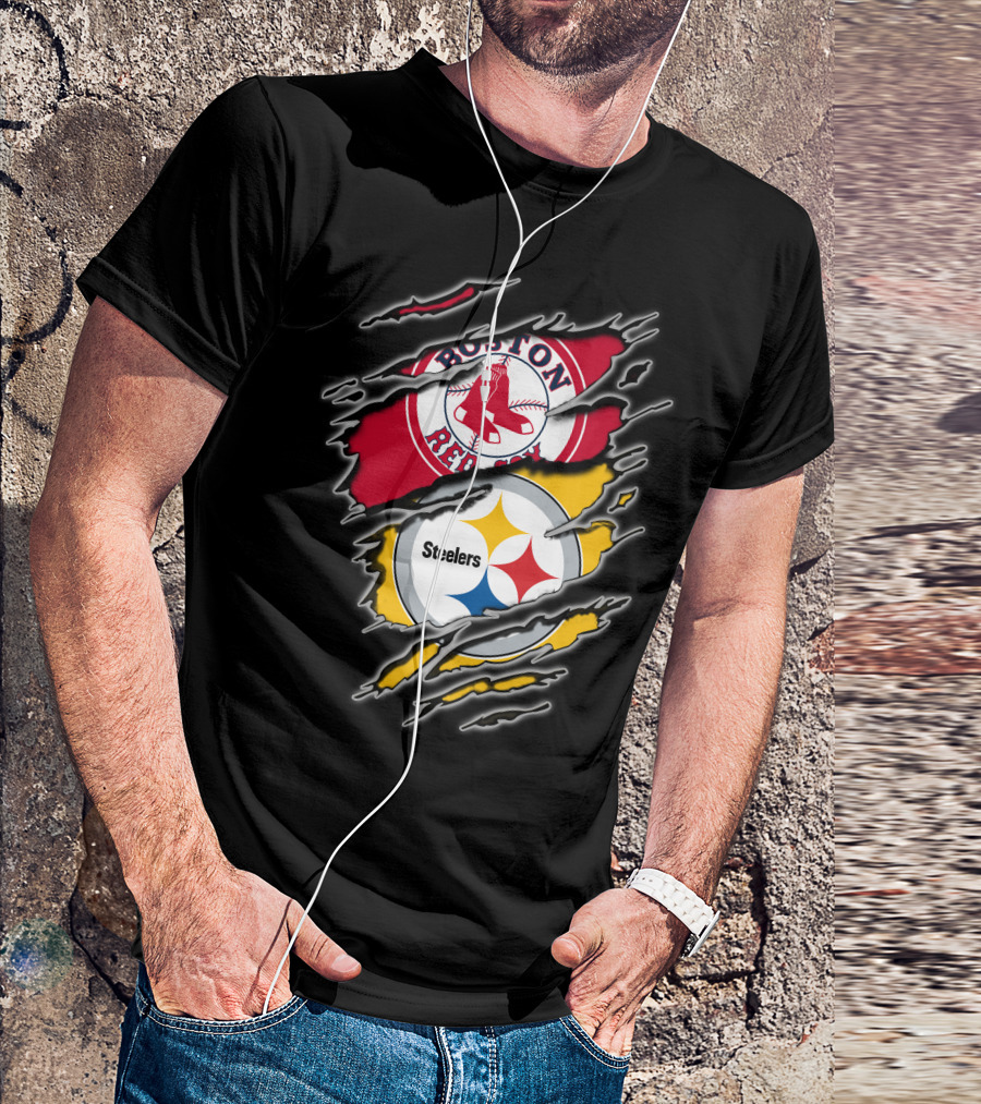 Steelers Red Sox Boston Cross-Team Logo Mashup T-Shirt