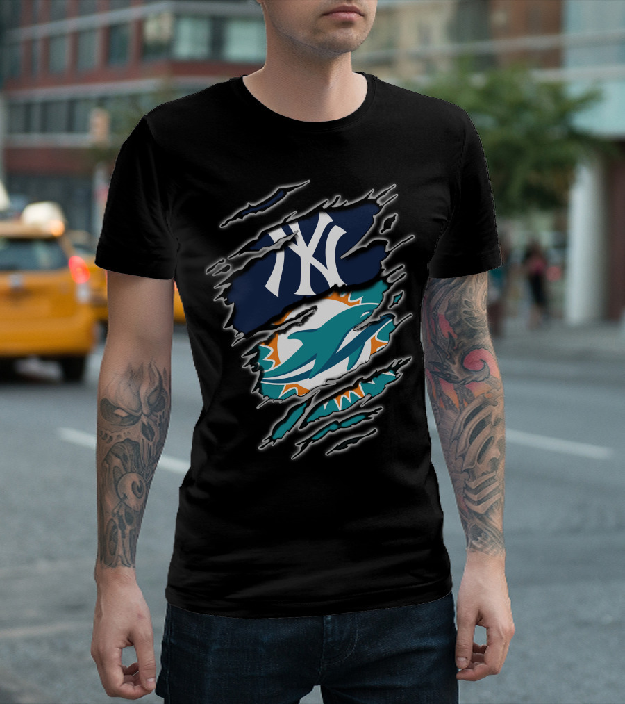 New York Yankees Miami Dolphins Fan Fusion T-Shirt