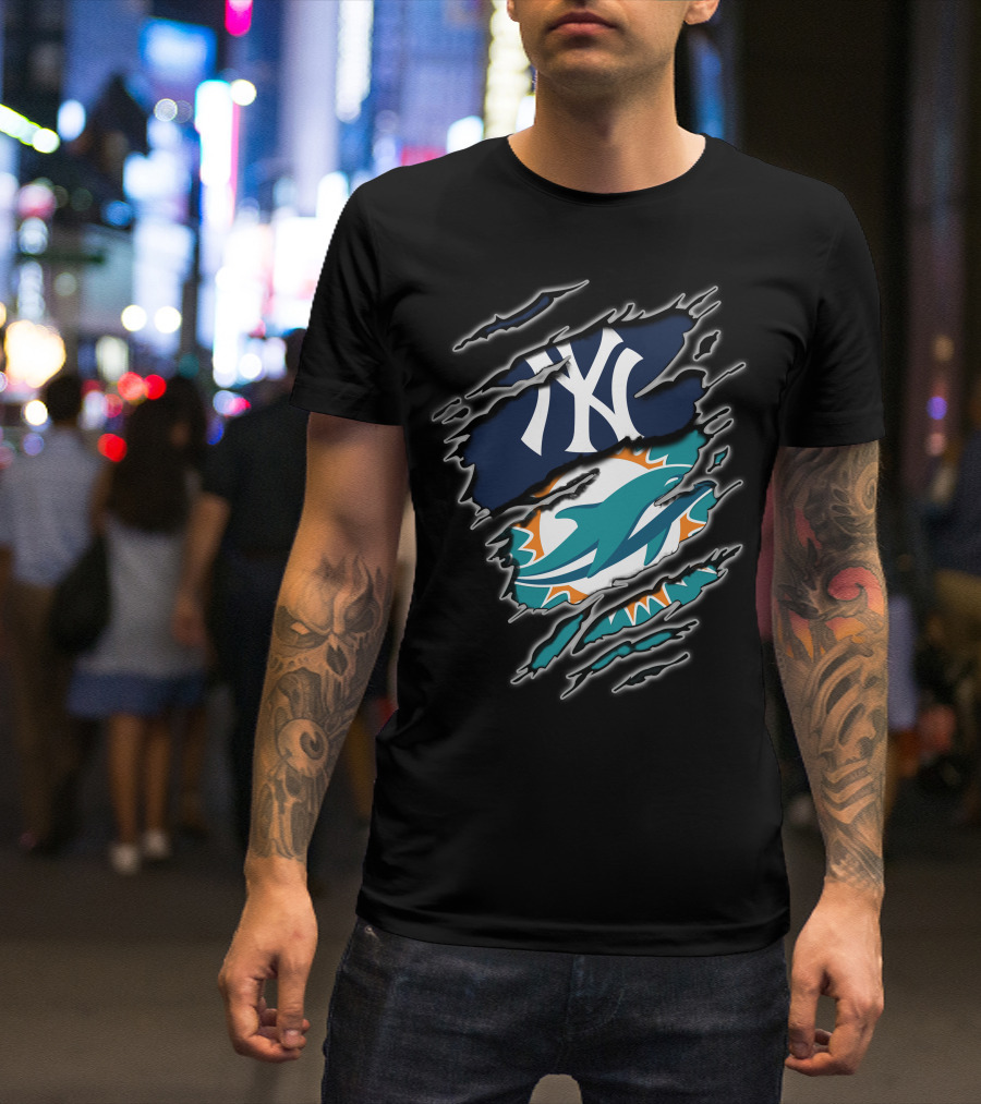 New York Yankees Miami Dolphins Fan Fusion T-Shirt