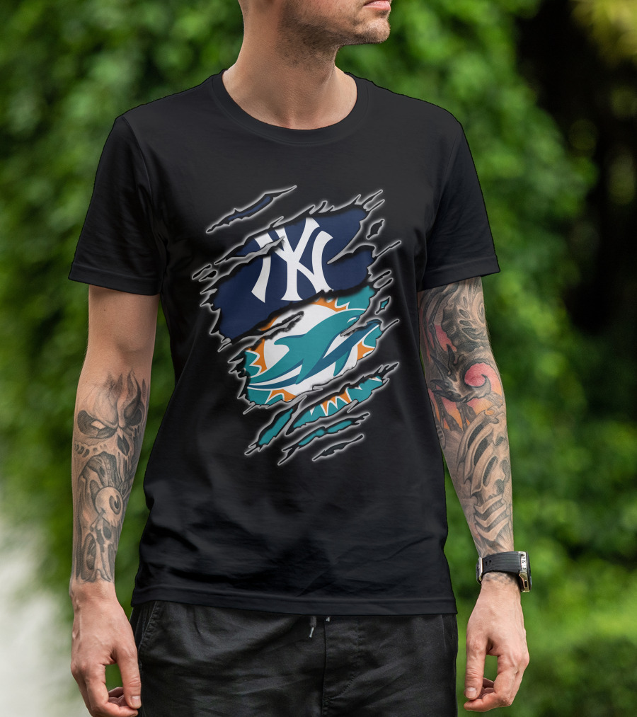 New York Yankees Miami Dolphins Fan Fusion T-Shirt