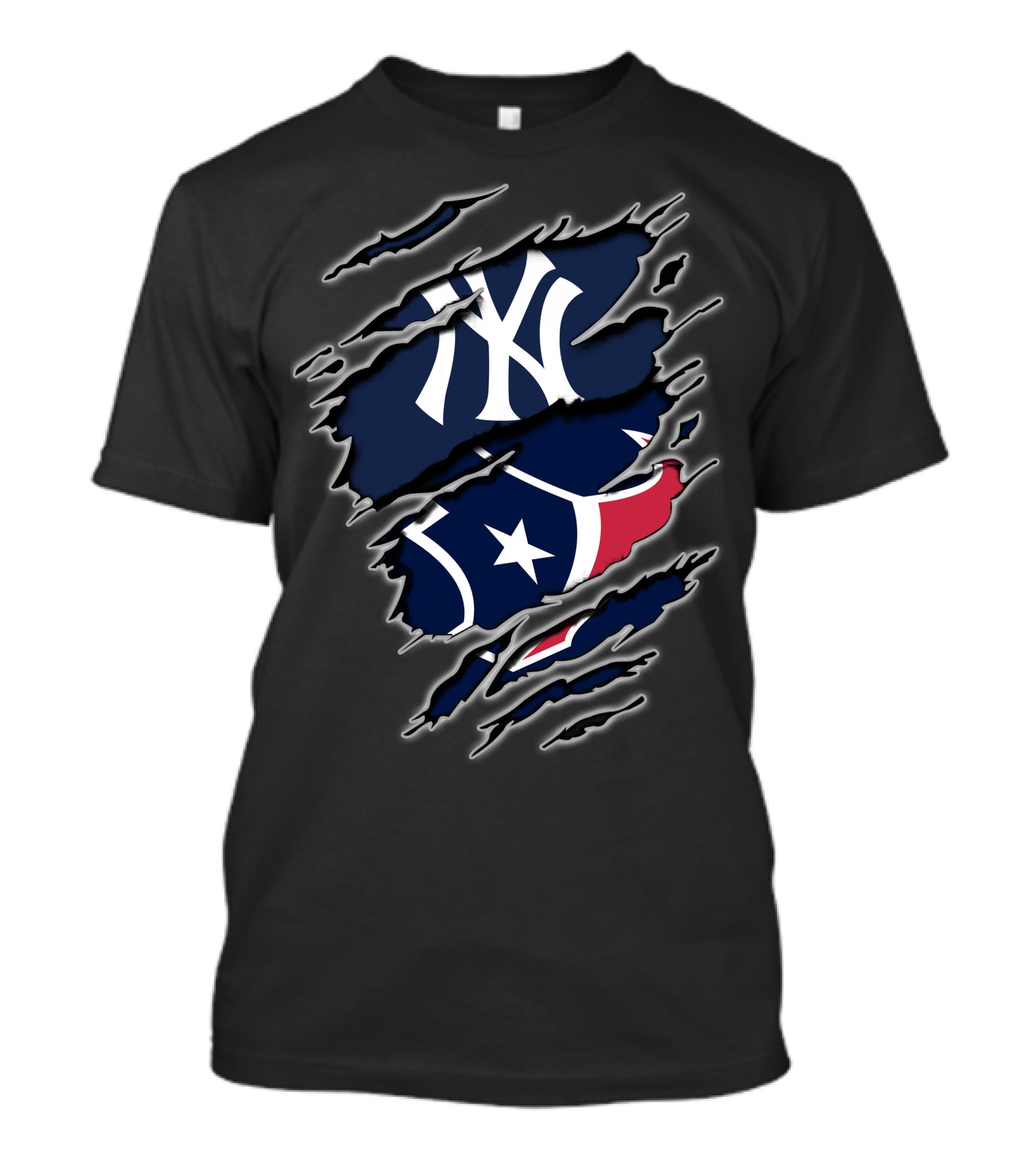 New York Yankees Houston Texans Logo Fusion T-Shirt
