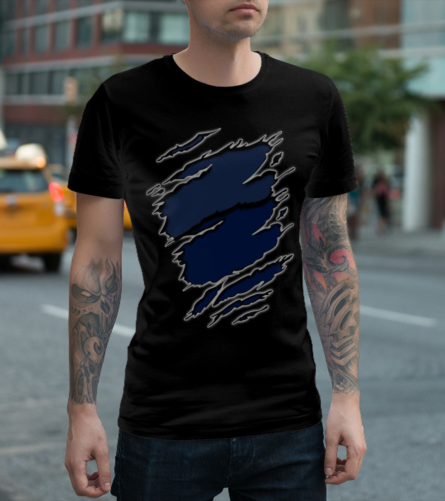 Yan Texans22 Blue Ripped Claw Scratch T-Shirt