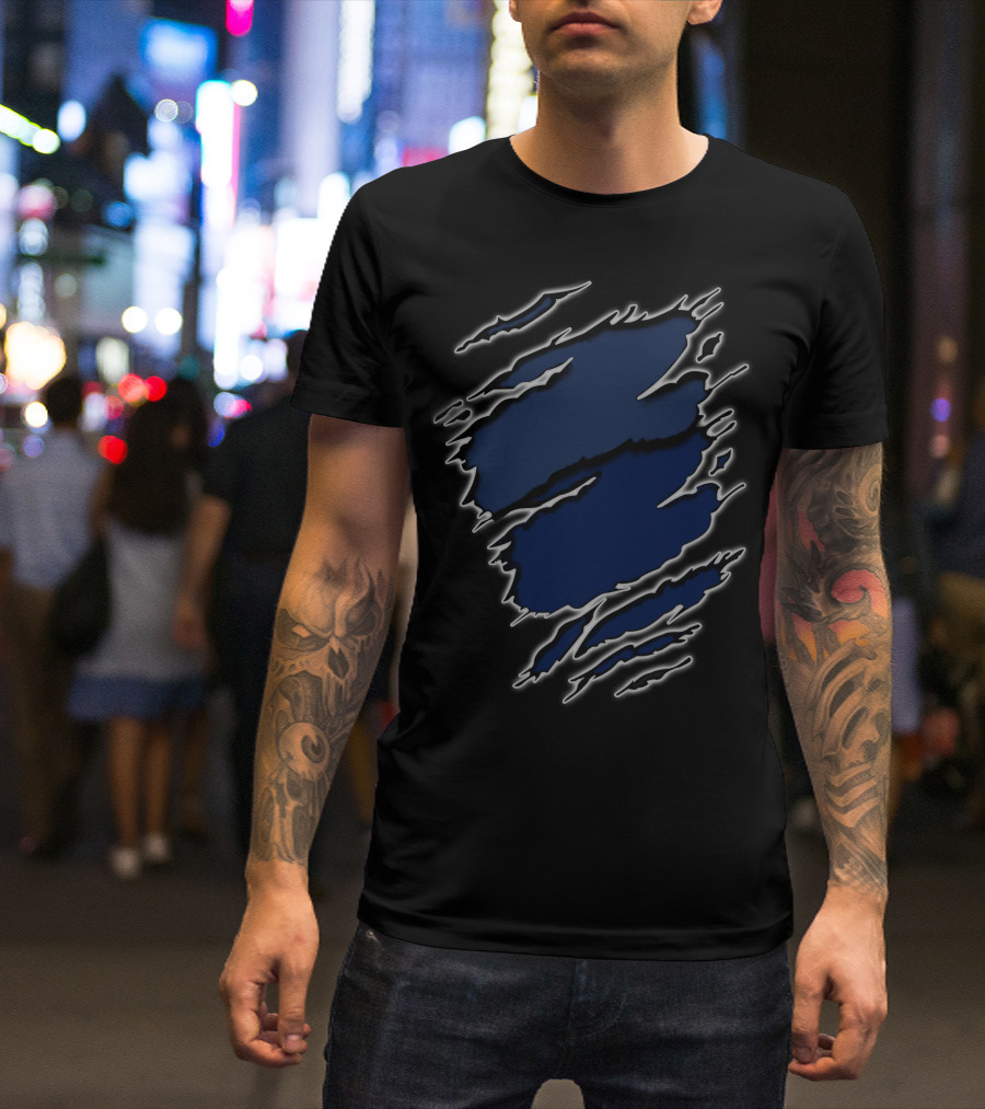 Yan Texans22 Blue Ripped Claw Scratch T-Shirt