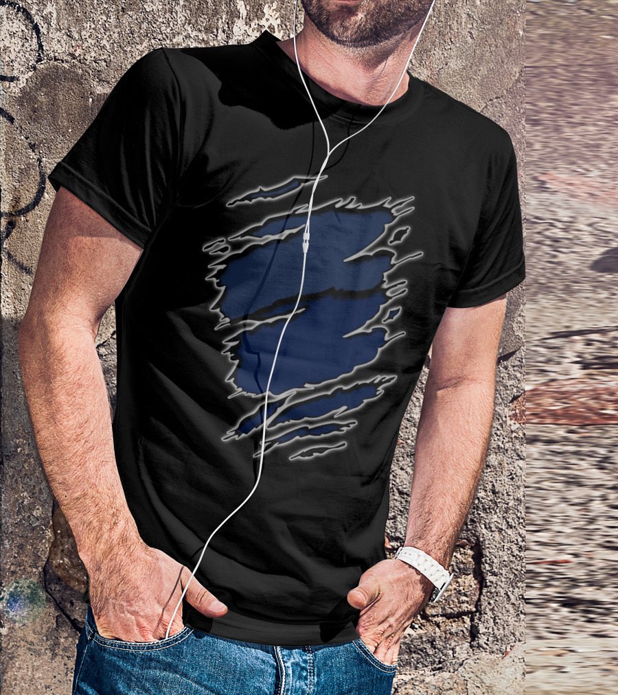 Yan Texans22 Blue Ripped Claw Scratch T-Shirt