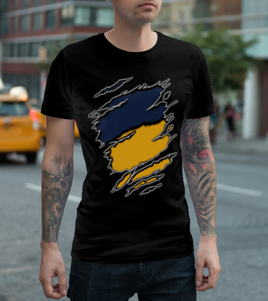 Pac Yan Worn Claw Marks Blue Yellow Gradient T-Shirt