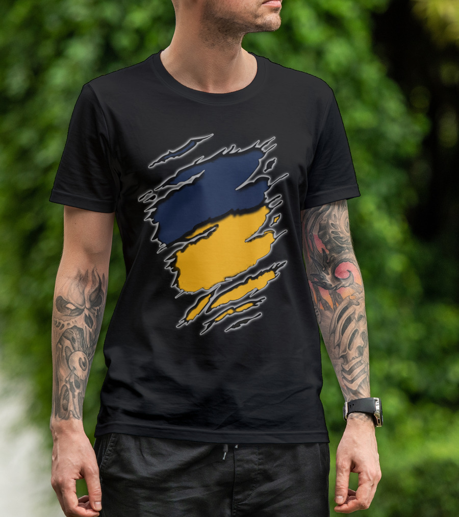 Pac Yan Worn Claw Marks Blue Yellow Gradient T-Shirt