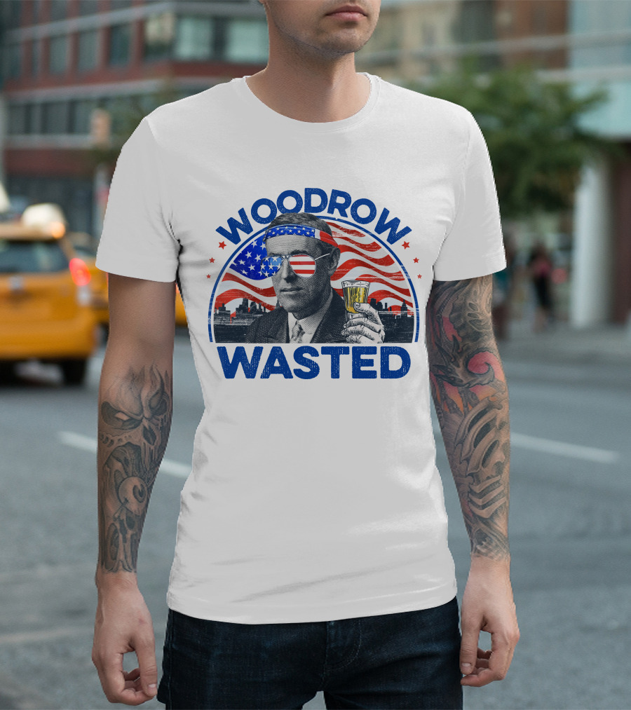Woodrow Wasted Patriotic Woodrow Wilson Independence Day American Flag Drink 4th Of July T-Shirt