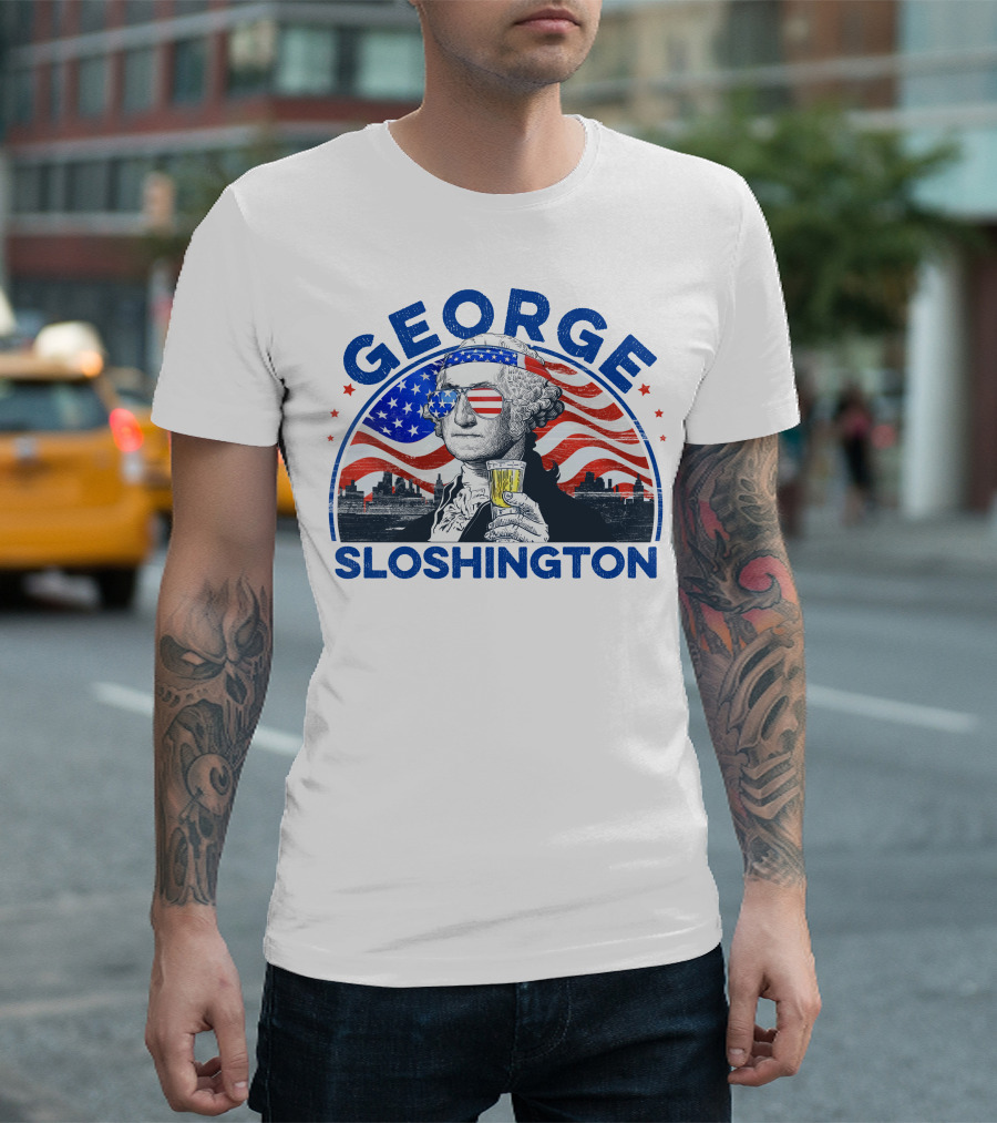 George Sloshington American Flag 4th Of July Independence Day Drinking T-Shirt