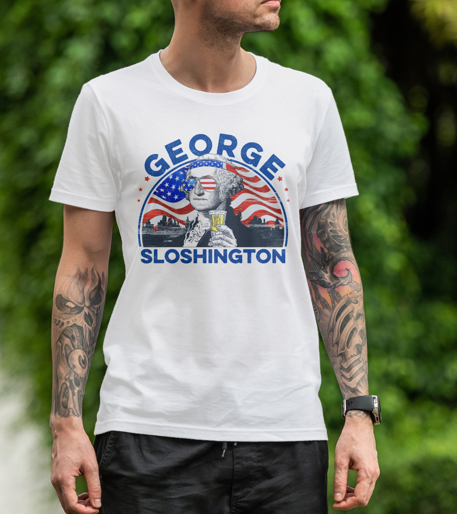 George Sloshington American Flag 4th Of July Independence Day Drinking T-Shirt