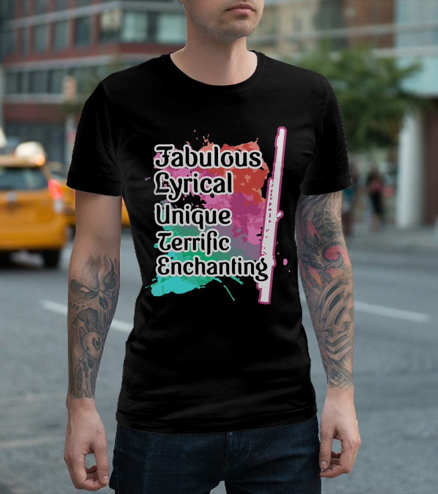 Fabulous Lyrical Unique Terrific Enchanting Flute Colorful Background T-Shirt