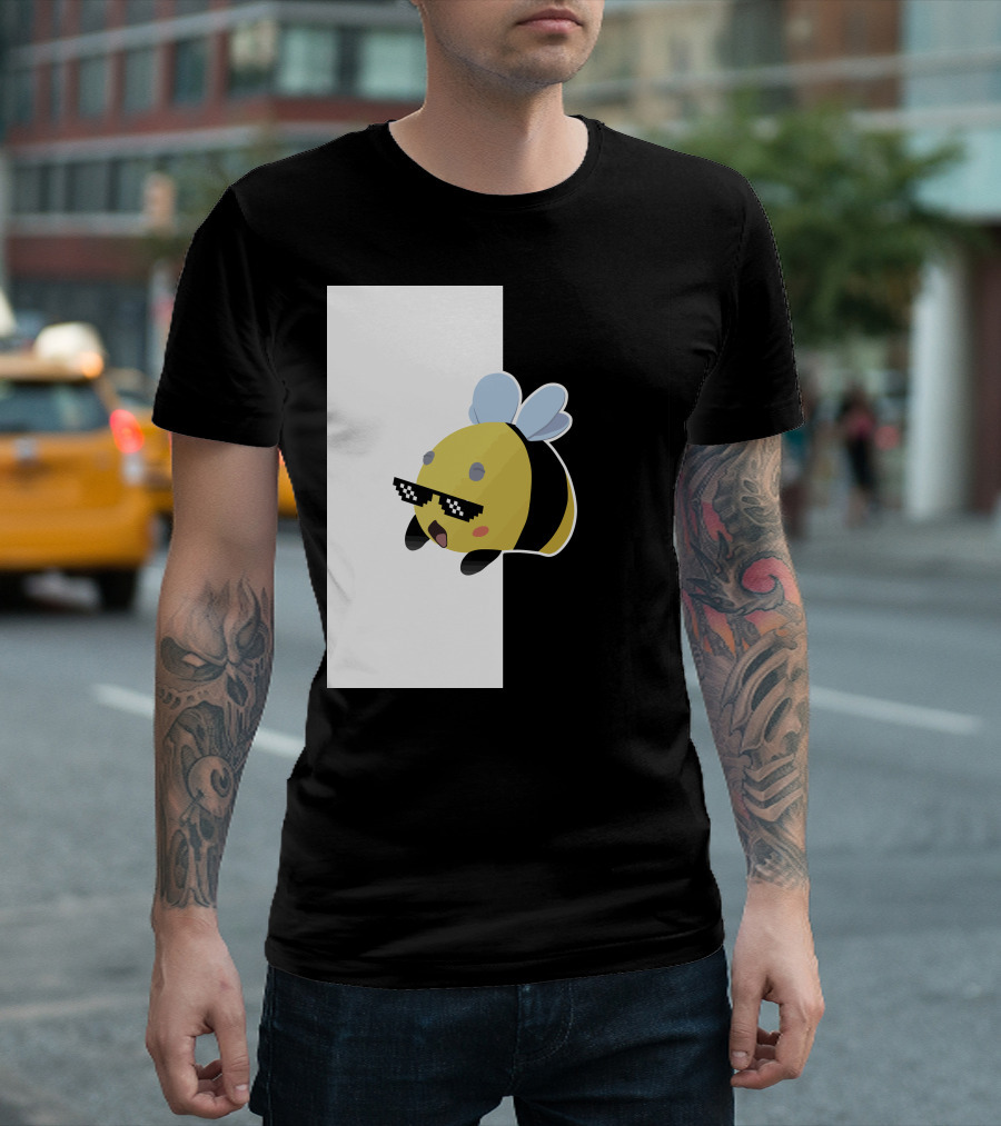 Tubbo and Ranboo Cool Bee Sunglasses Black and White Background T-Shirt