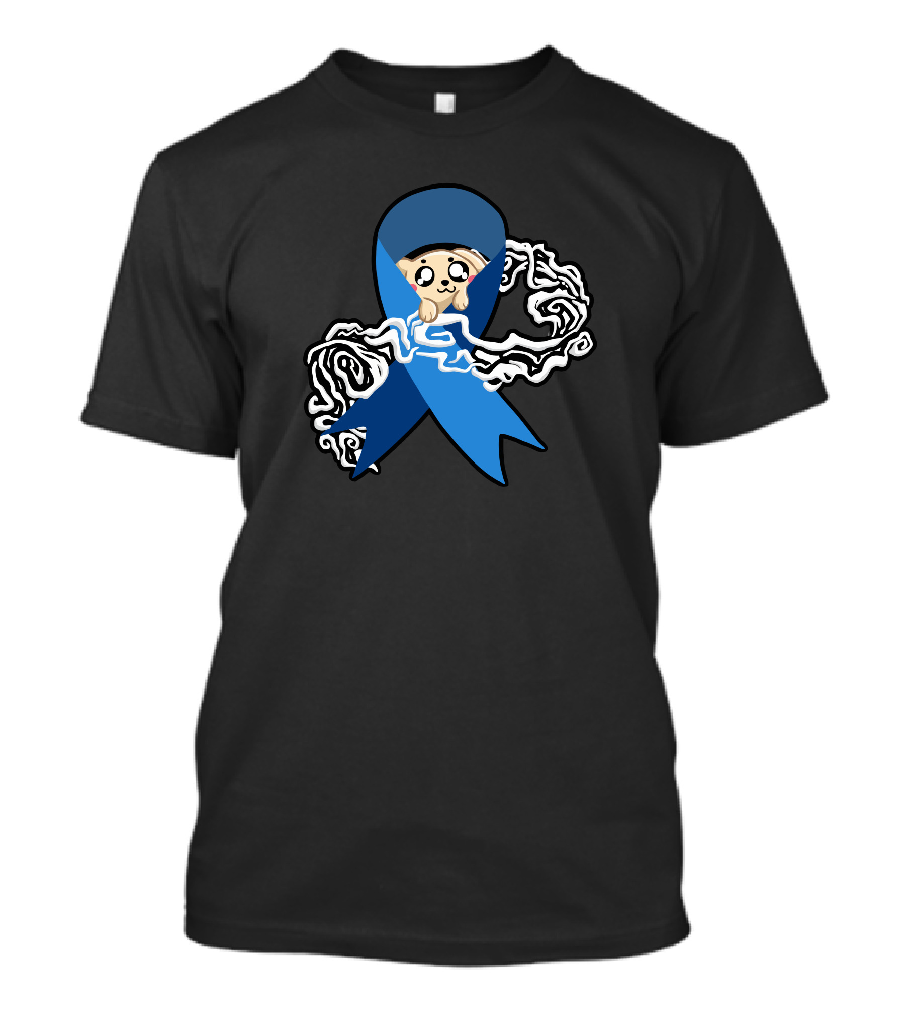 Blue Ribbon With Cute Dog And Swirling White Fog T-Shirt