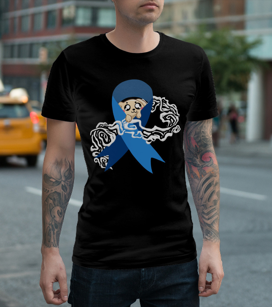 Blue Ribbon With Cute Dog And Swirling White Fog T-Shirt