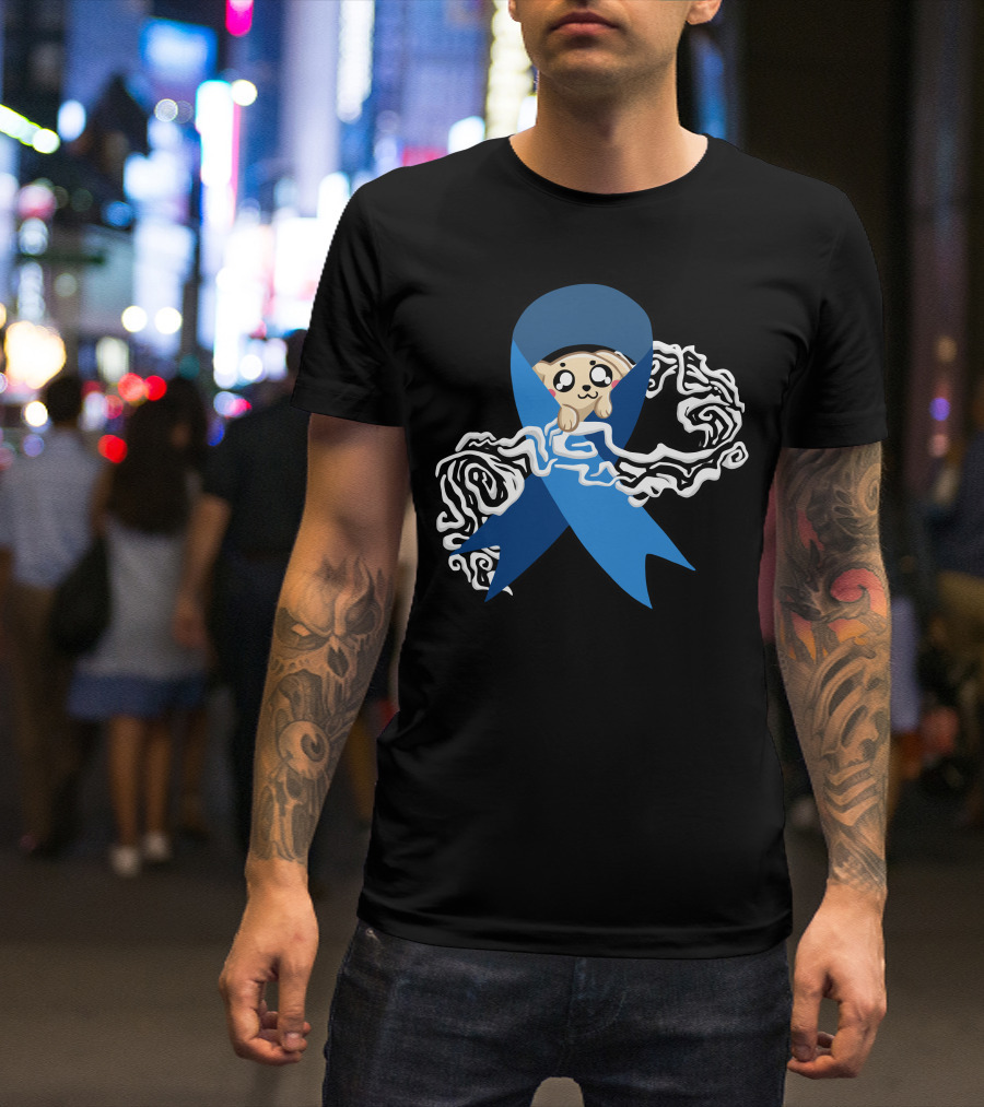 Blue Ribbon With Cute Dog And Swirling White Fog T-Shirt