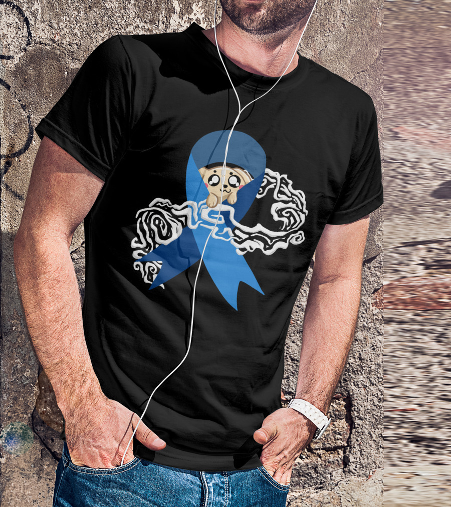 Blue Ribbon With Cute Dog And Swirling White Fog T-Shirt