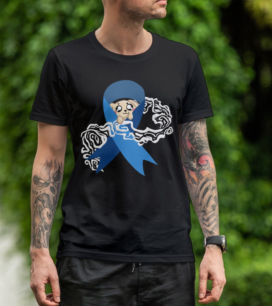 Blue Ribbon With Cute Dog And Swirling White Fog T-Shirt