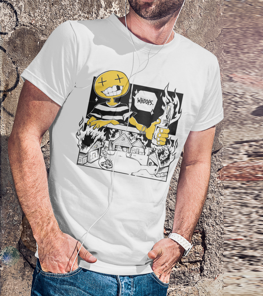 OFFCANNY Whoops Mischievous Grin Burning House Scene T-Shirt