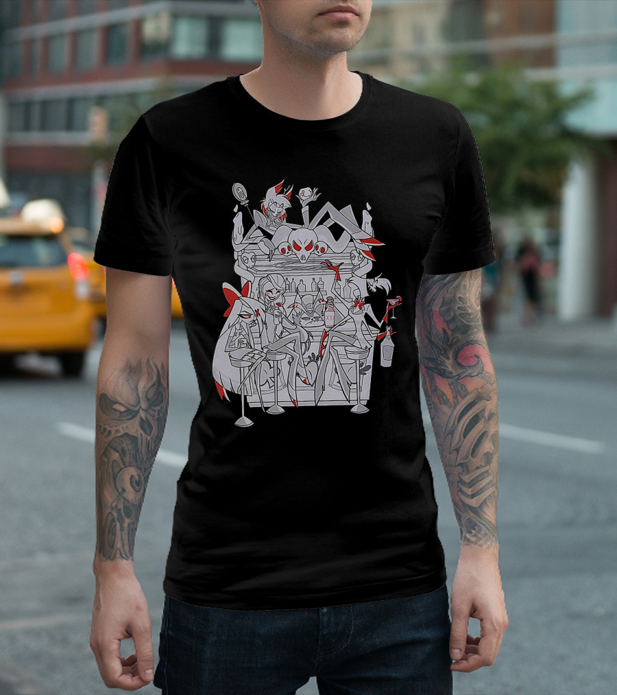 Hazbin Hotel Charlie Bar Scene with Angel Dust and Alastor T-Shirt